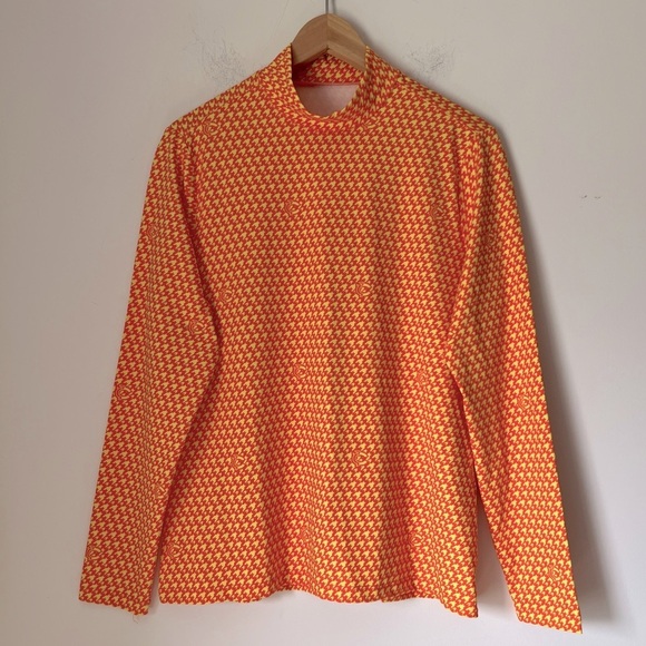 Louis Castel Tops - Louis Castel Vibrant Orange Patterned Logo Mock Neck Long Sleeve Golfing Top